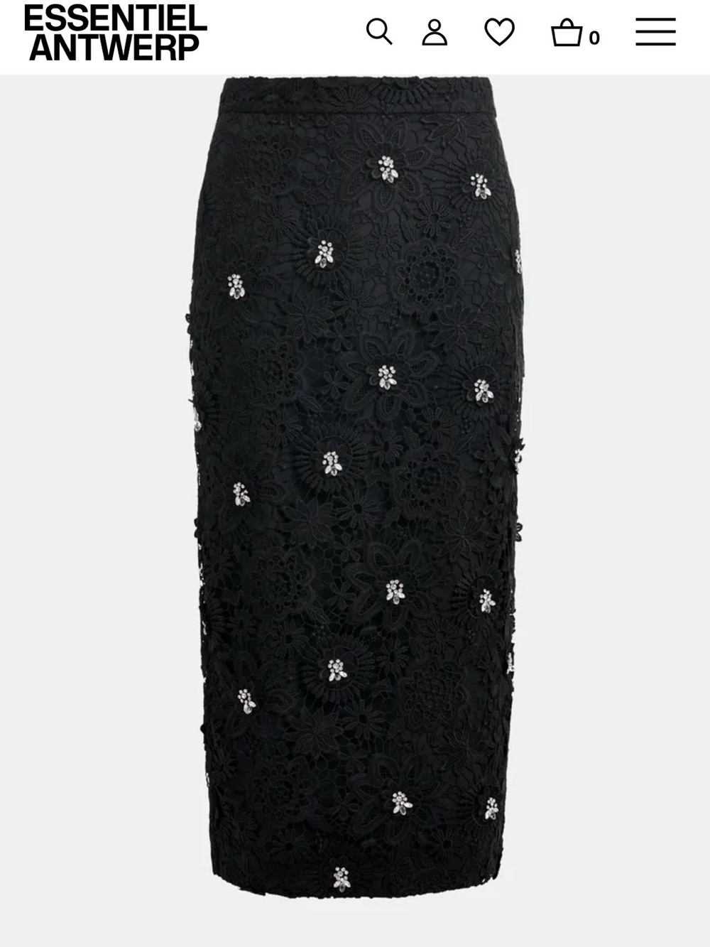 Essentiel Antwerp Black floral lace skirt with rhinestones NWT $445 size 40